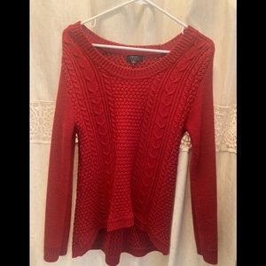 Red cable knit sweater